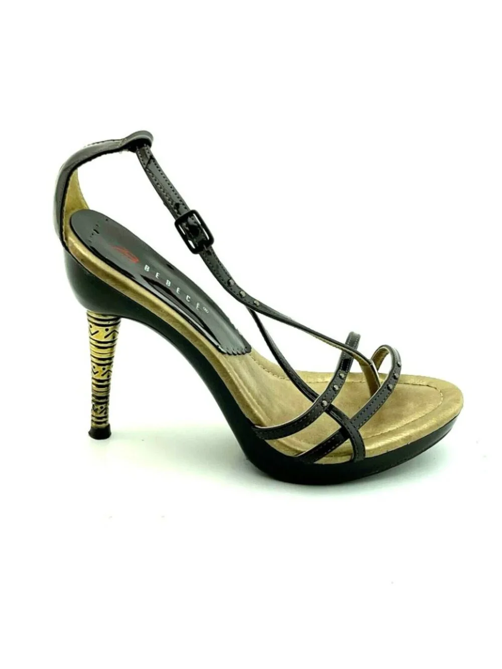 B Bebece Womens Strappy High Heel Thong Sandals With Ankle Strap Size 39 Black &